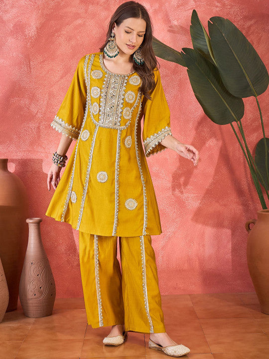Mustard Heavy Embroidered Co-Ord Set