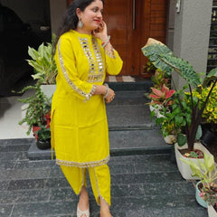 Yellow Mirror Work Dhoti Co-ord Set