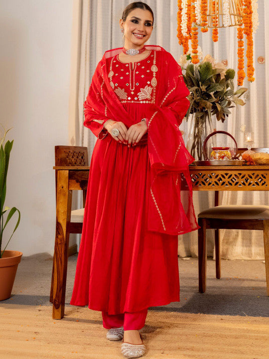 A-Line Women Kurta Set with Pant and Dupatta