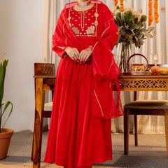 A-Line Women Kurta Set with Pant and Dupatta
