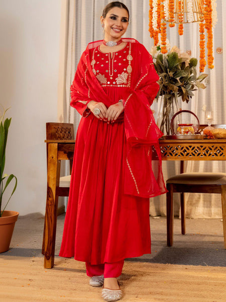 A-Line Women Kurta Set with Pant and Dupatta