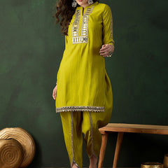 Yellow Mirror Work Dhoti Co-ord Set