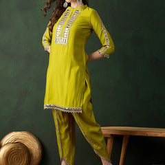 Yellow Mirror Work Dhoti Co-ord Set