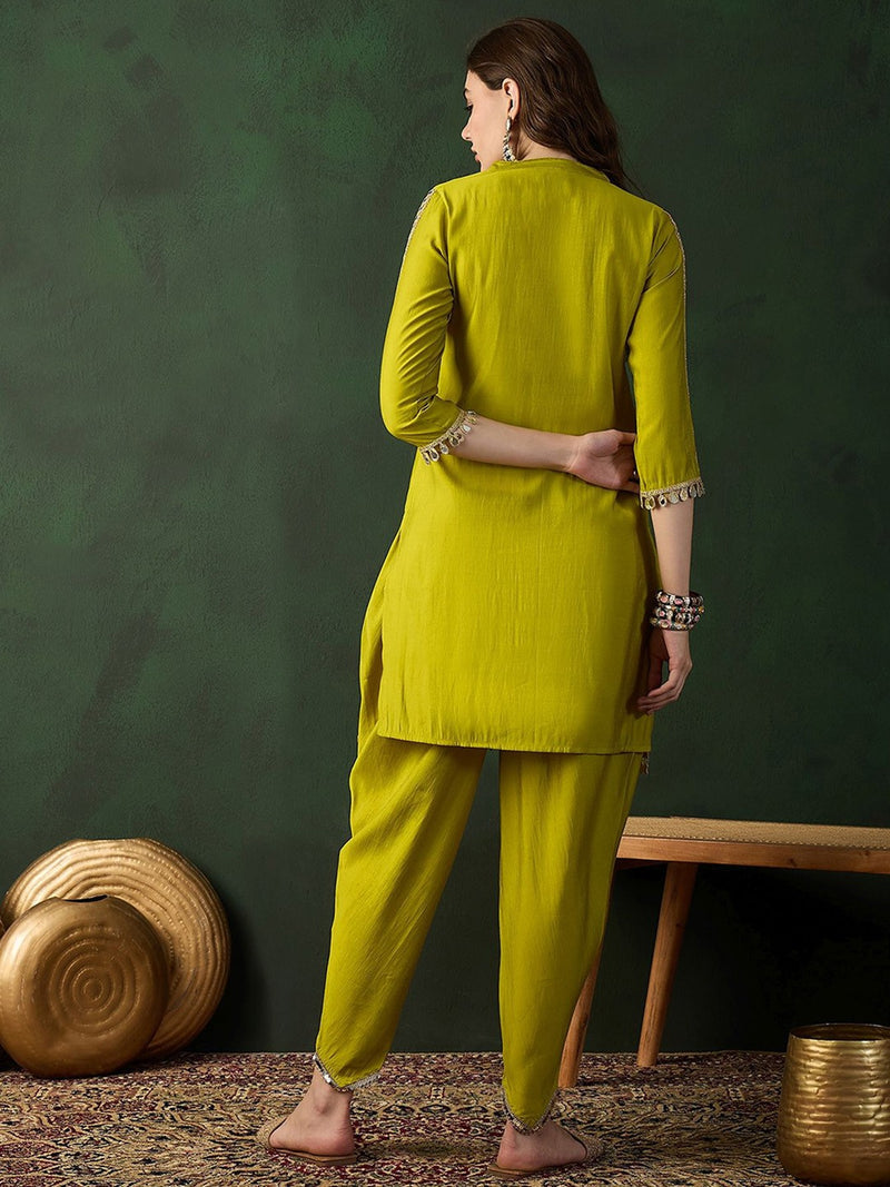 Yellow Mirror Work Dhoti Co-ord Set