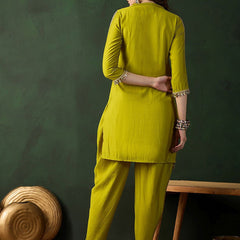 Yellow Mirror Work Dhoti Co-ord Set