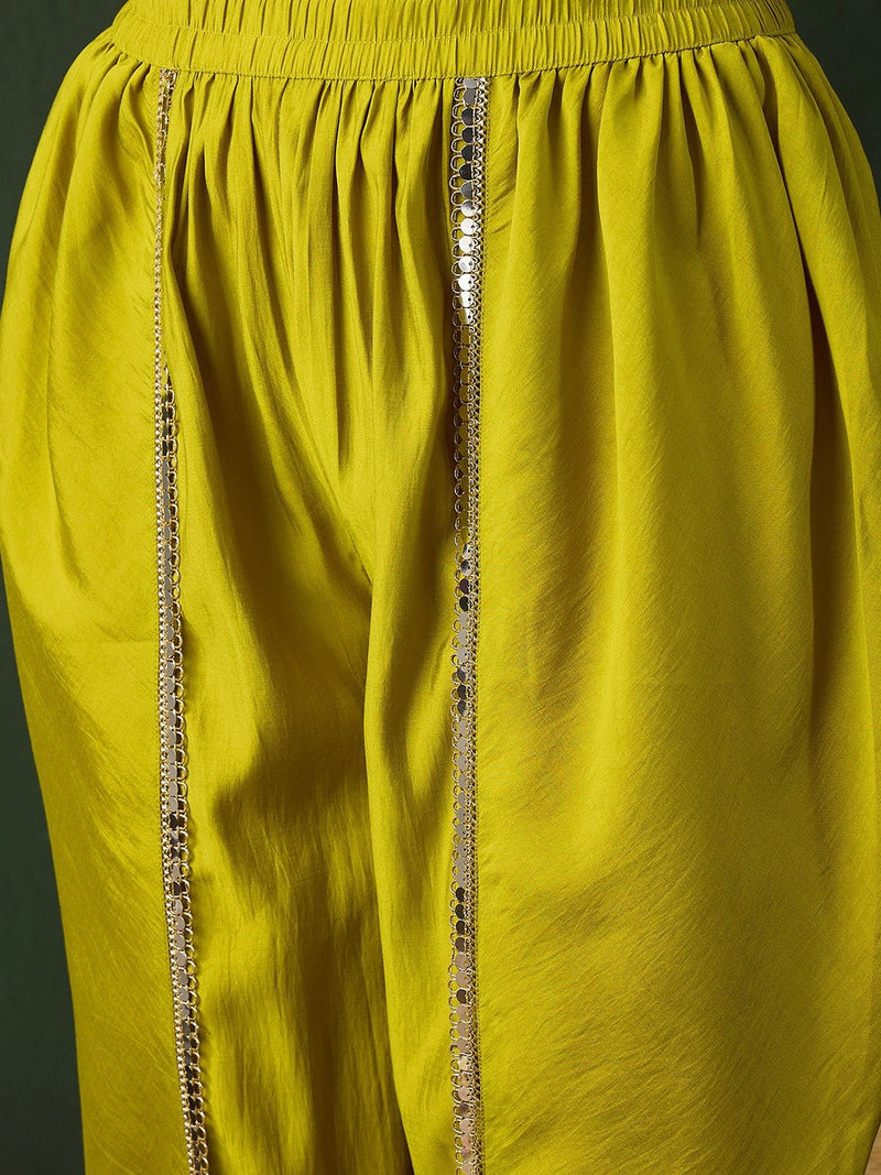 Yellow Mirror Work Dhoti Co-ord Set