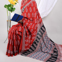 Red Floral Soft Cotton Printed Saree
