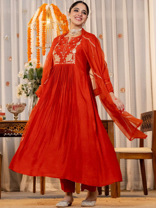 A-Line Women Kurta Set with Pant and Dupatta