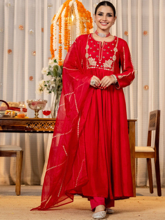 A-Line Women Kurta Set with Pant and Dupatta