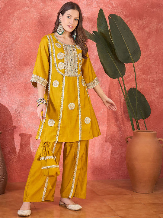 Mustard Heavy Embroidered Co-Ord Set
