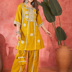 Mustard Heavy Embroidered Co-Ord Set